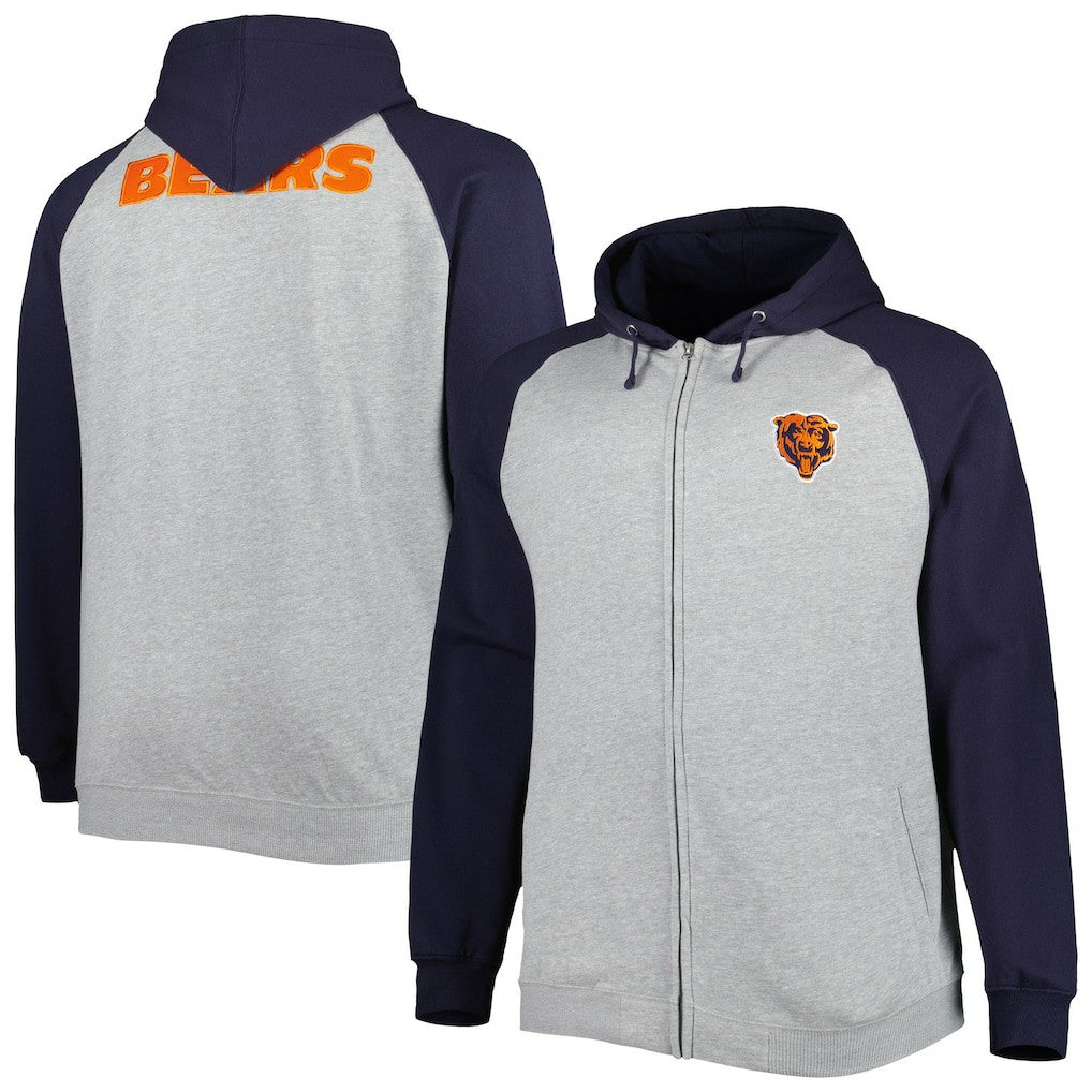Chicago Bears Big & Tall Fleece Raglan Full-Zip Hoodie Jacket Heather Gray | NFL