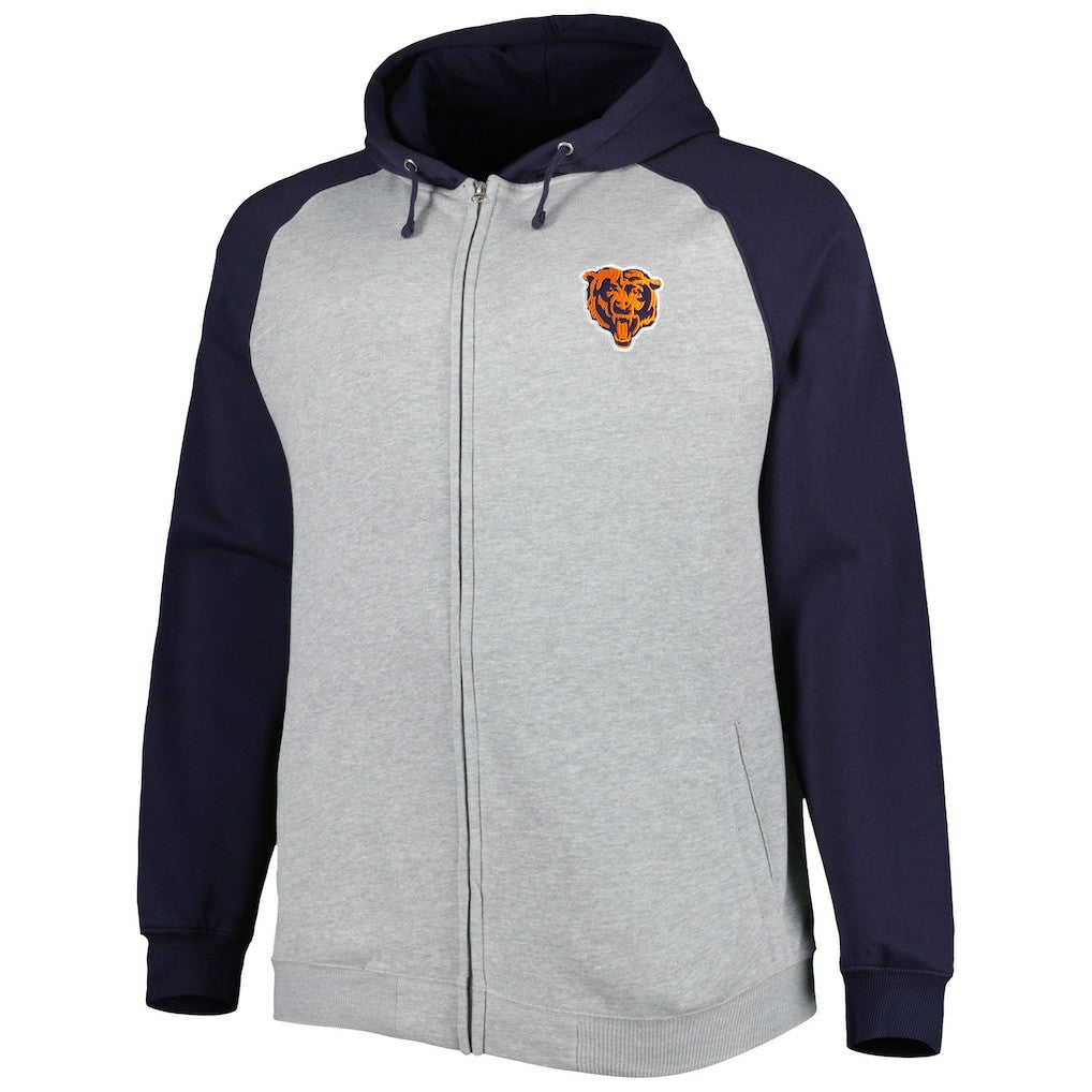 Chicago Bears Big & Tall Fleece Raglan Full-Zip Hoodie Jacket Heather Gray | NFL