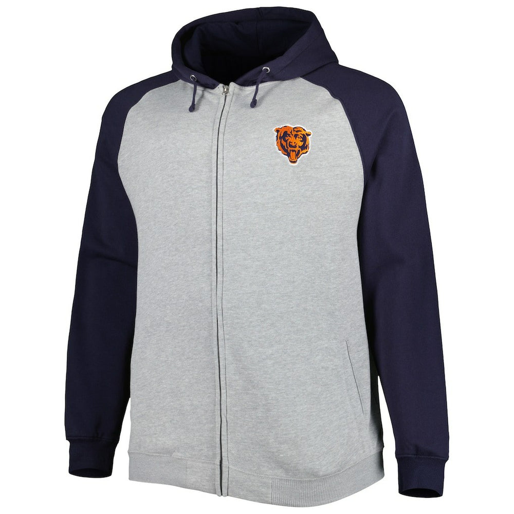 Chicago Bears Big & Tall Fleece Raglan Full-Zip Hoodie Jacket Heather Gray | NFL