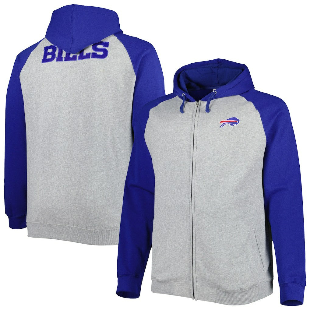 Buffalo Bills Big & Tall Fleece Raglan Full-Zip Hoodie Jacket Heather Gray | NFL