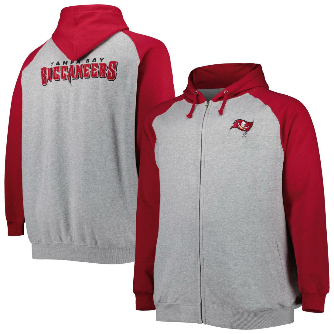Tampa Bay Buccaneers Big & Tall Fleece Raglan Full-Zip Hoodie Jacket Heather Gray | NFL
