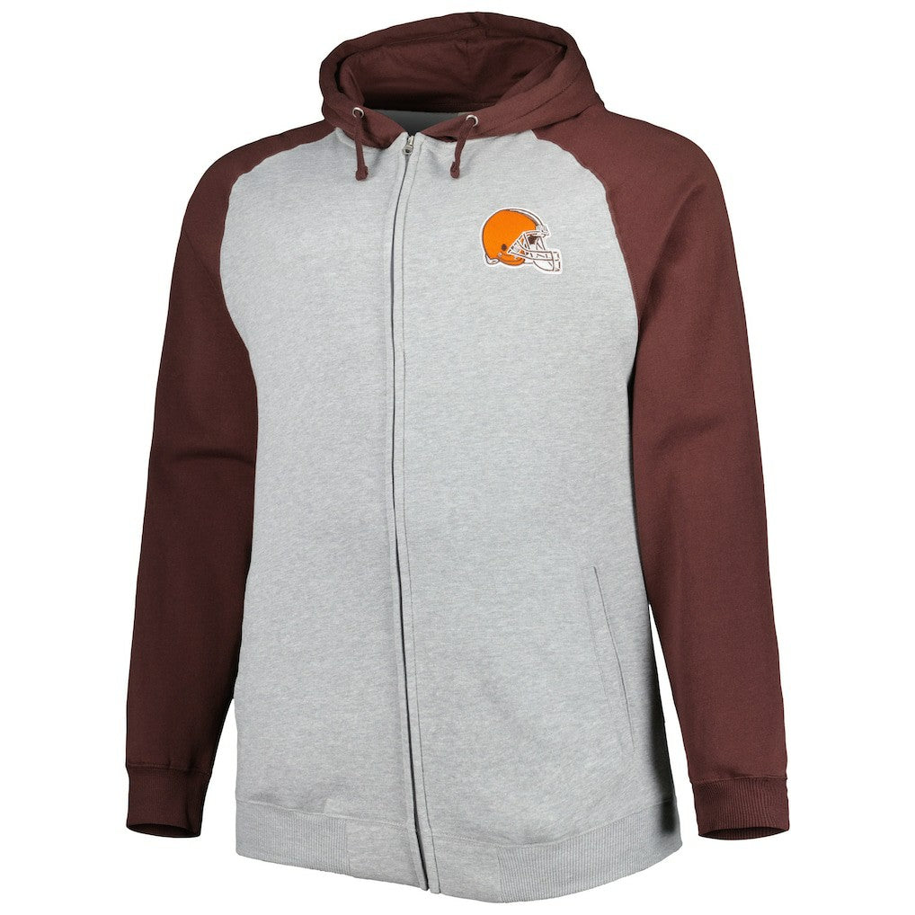Cleveland Browns Big & Tall Fleece Raglan Full-Zip Hoodie Jacket Heather Gray | NFL