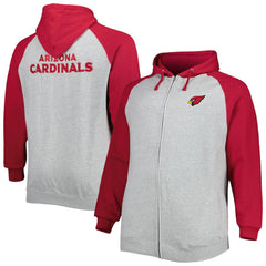 Arizona Cardinals Big & Tall Fleece Raglan Full-Zip Hoodie Jacket Heather Gray | NFL