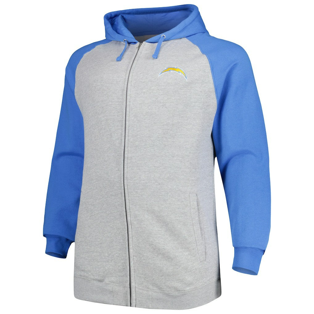 Los Angeles Chargers Big & Tall Fleece Raglan Full-Zip Hoodie Jacket Heather Gray | Fanatics