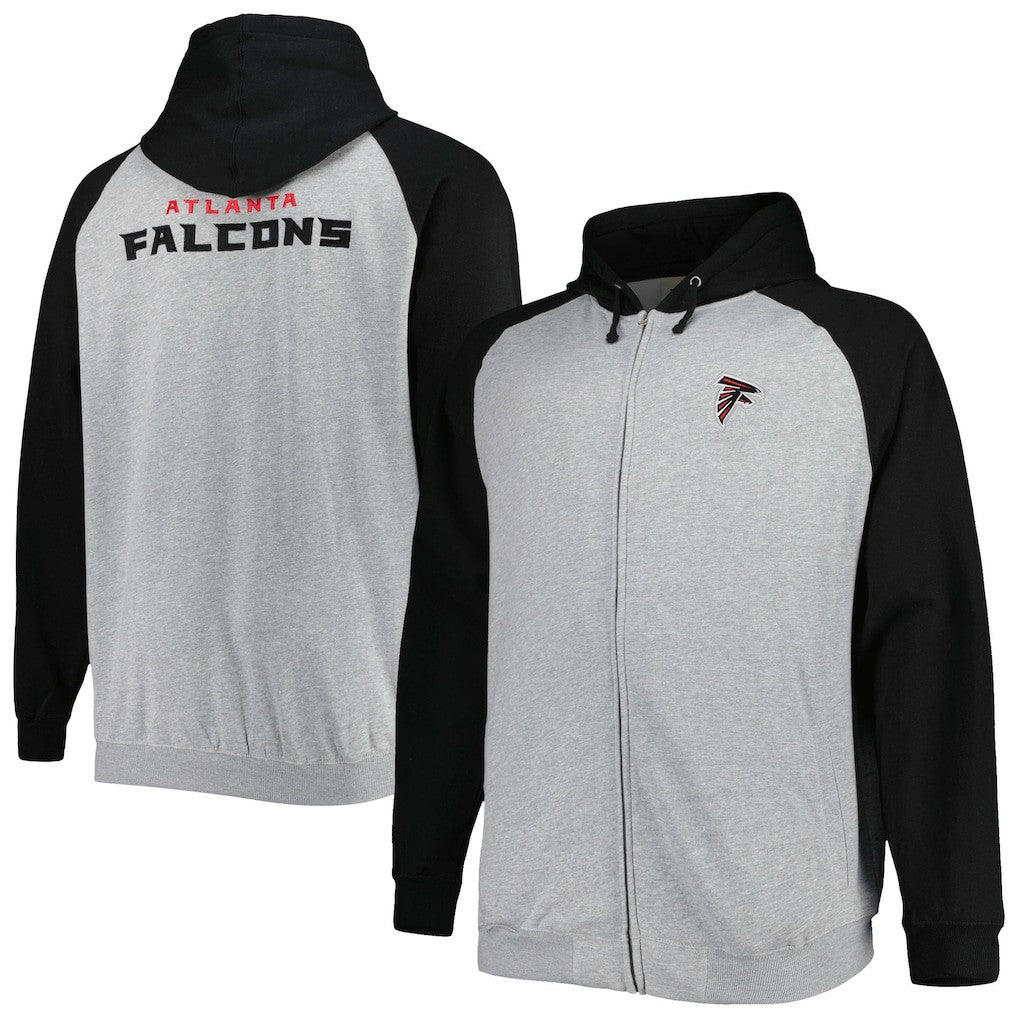 Atlanta Falcons Big & Tall Fleece Raglan Full-Zip Hoodie Jacket Heather Gray | NFL