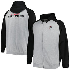 Atlanta Falcons Big & Tall Fleece Raglan Full-Zip Hoodie Jacket Heather Gray | NFL