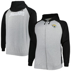 Jacksonville Jaguars Big & Tall Fleece Raglan Full-Zip Hoodie Jacket Heather Gray | NFL