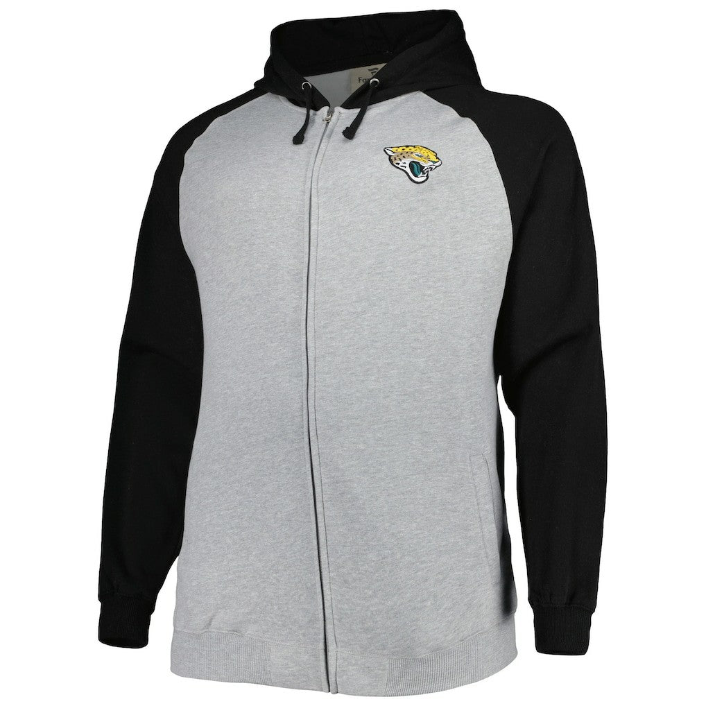 Jacksonville Jaguars Big & Tall Fleece Raglan Full-Zip Hoodie Jacket Heather Gray | NFL