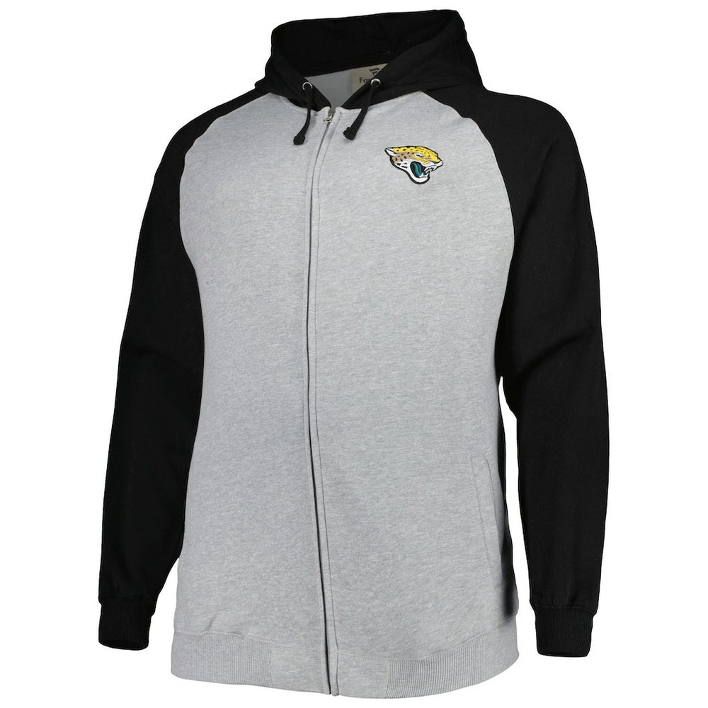 Jacksonville Jaguars Big & Tall Fleece Raglan Full-Zip Hoodie Jacket Heather Gray | NFL