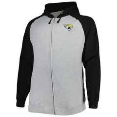 Jacksonville Jaguars Big & Tall Fleece Raglan Full-Zip Hoodie Jacket Heather Gray | NFL