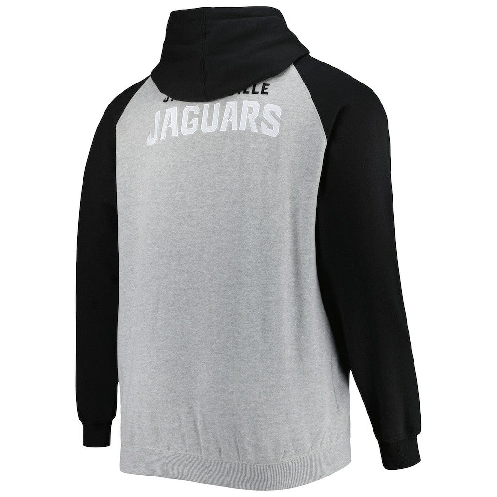 Jacksonville Jaguars Big & Tall Fleece Raglan Full-Zip Hoodie Jacket Heather Gray | NFL