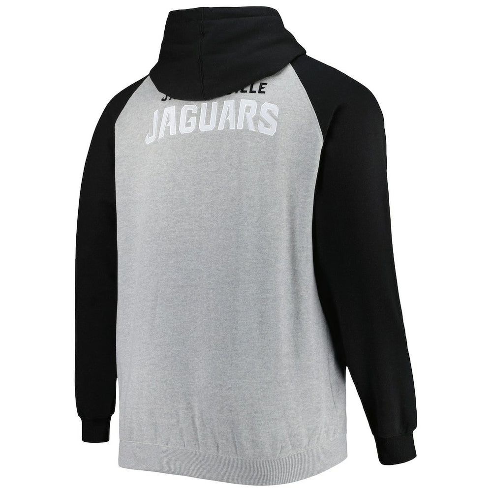 Jacksonville Jaguars Big & Tall Fleece Raglan Full-Zip Hoodie Jacket Heather Gray | NFL