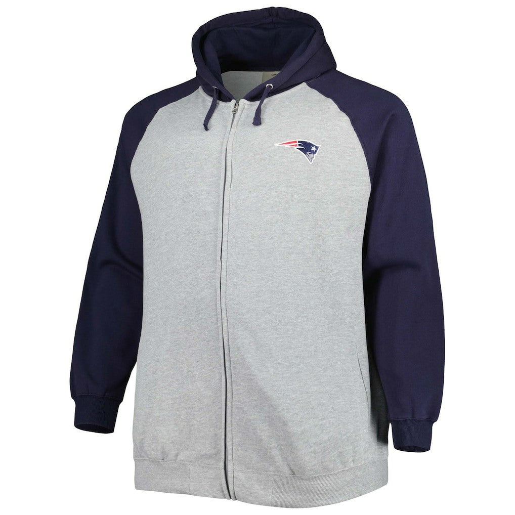 New England Patriots Big & Tall Fleece Raglan Full-Zip Hoodie Jacket Heather Gray | NFL