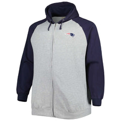 New England Patriots Big & Tall Fleece Raglan Full-Zip Hoodie Jacket Heather Gray | NFL