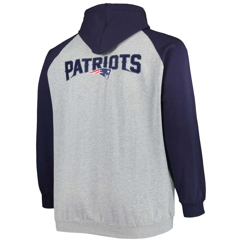 New England Patriots Big & Tall Fleece Raglan Full-Zip Hoodie Jacket Heather Gray | NFL
