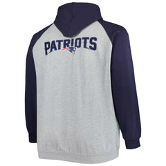 New England Patriots Big & Tall Fleece Raglan Full-Zip Hoodie Jacket Heather Gray | NFL