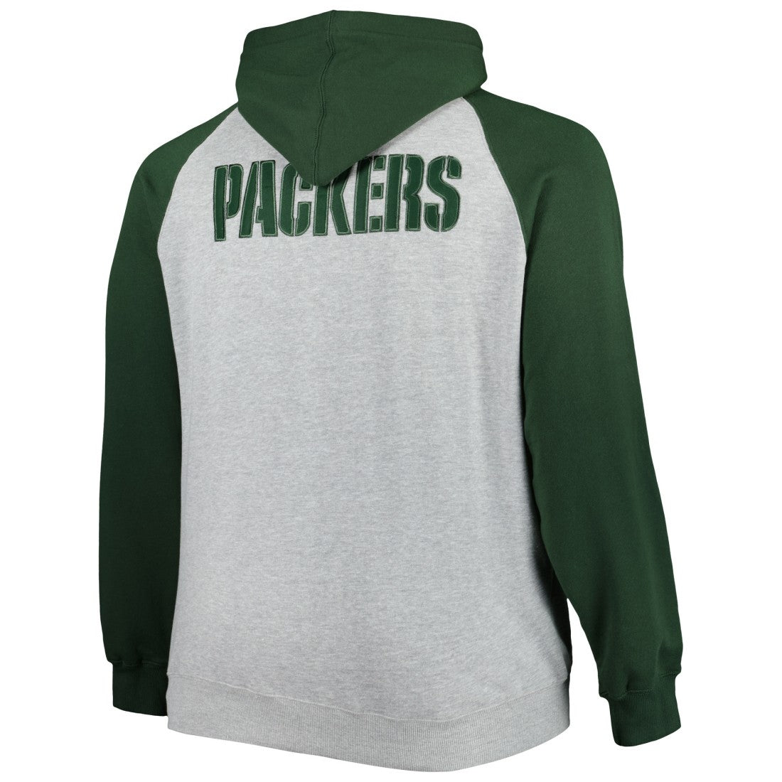 Green Bay Packers Big & Tall Fleece Raglan Full-Zip Hoodie Jacket Heather Gray | NFL