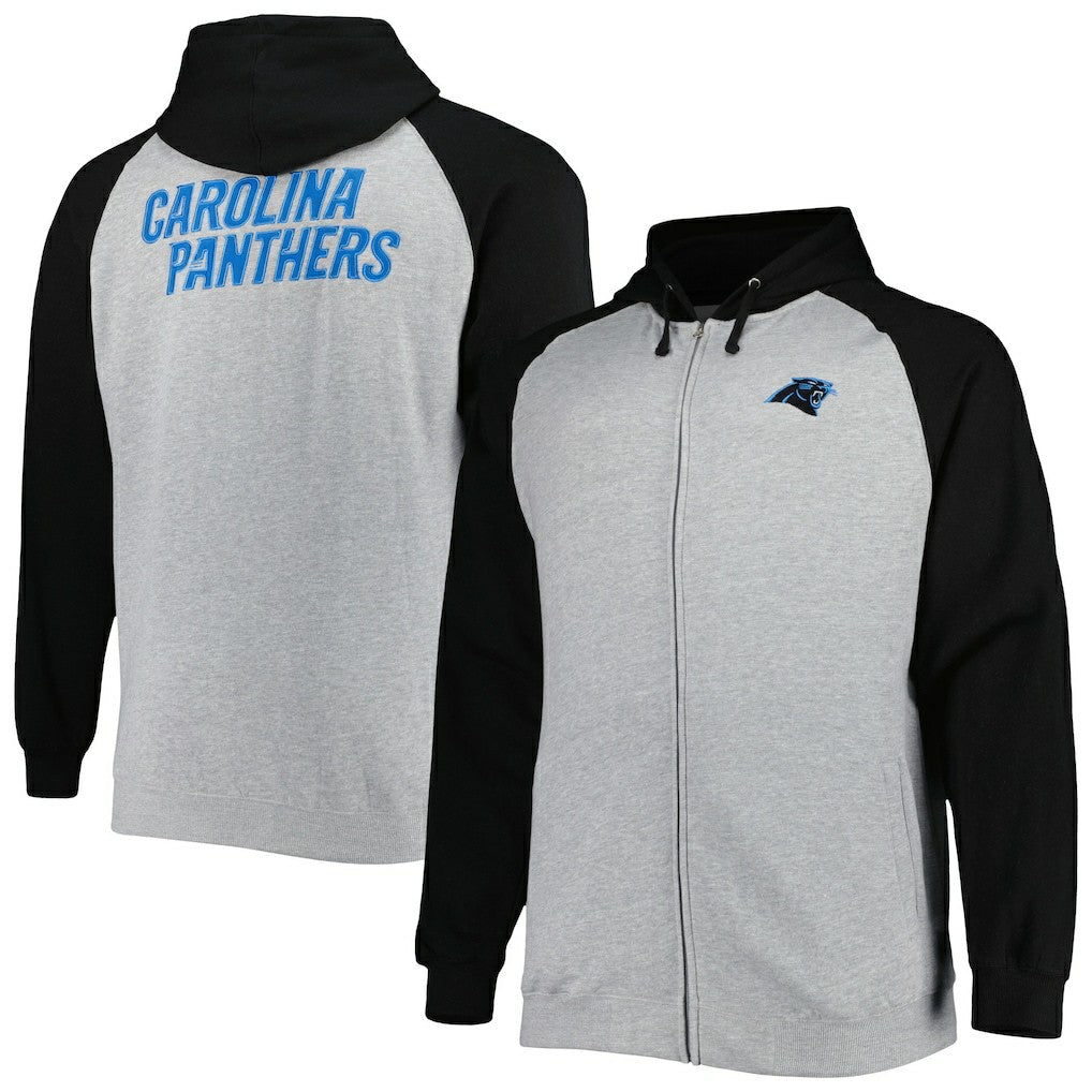 Carolina Panthers Big & Tall Fleece Raglan Full-Zip Hoodie Jacket Heather Gray | NFL