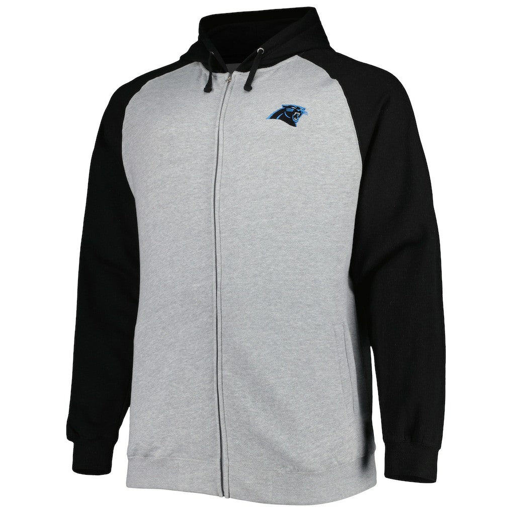 Carolina Panthers Big & Tall Fleece Raglan Full-Zip Hoodie Jacket Heather Gray | NFL