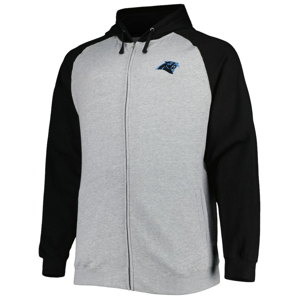 Carolina Panthers Big & Tall Fleece Raglan Full-Zip Hoodie Jacket Heather Gray | NFL