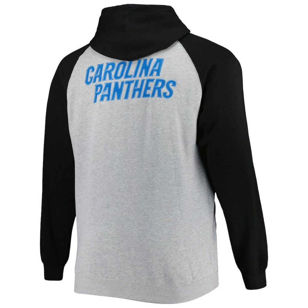 Carolina Panthers Big & Tall Fleece Raglan Full-Zip Hoodie Jacket Heather Gray | NFL