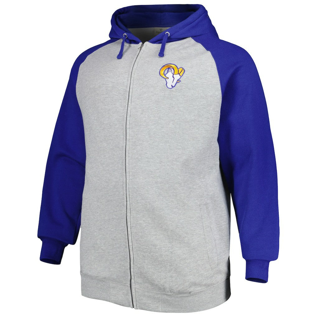 Los Angeles Rams Big & Tall Fleece Raglan Full-Zip Hoodie Jacket Heather Gray | NFL