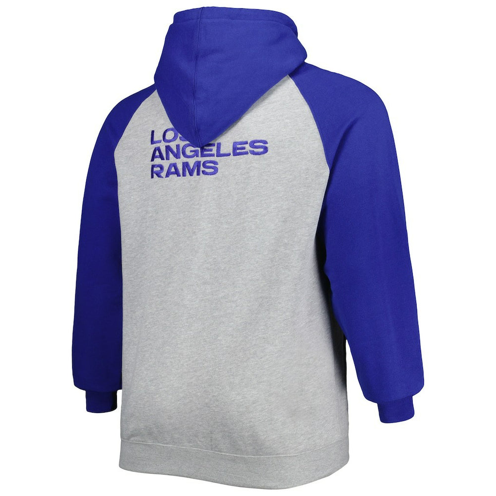 Los Angeles Rams Big & Tall Fleece Raglan Full-Zip Hoodie Jacket Heather Gray | NFL