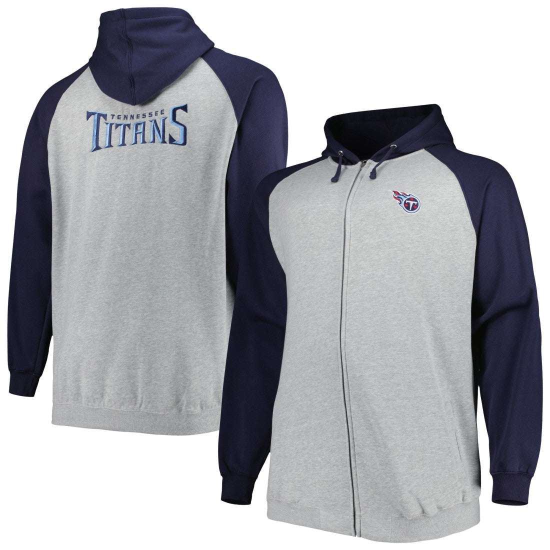 Tennessee Titans Big & Tall Fleece Raglan Full-Zip Hoodie Jacket Heather Gray | NFL