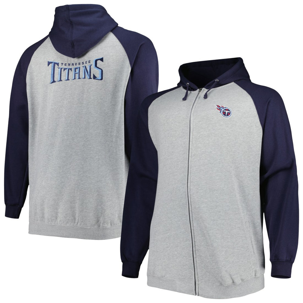 Tennessee Titans Big & Tall Fleece Raglan Full-Zip Hoodie Jacket Heather Gray | NFL