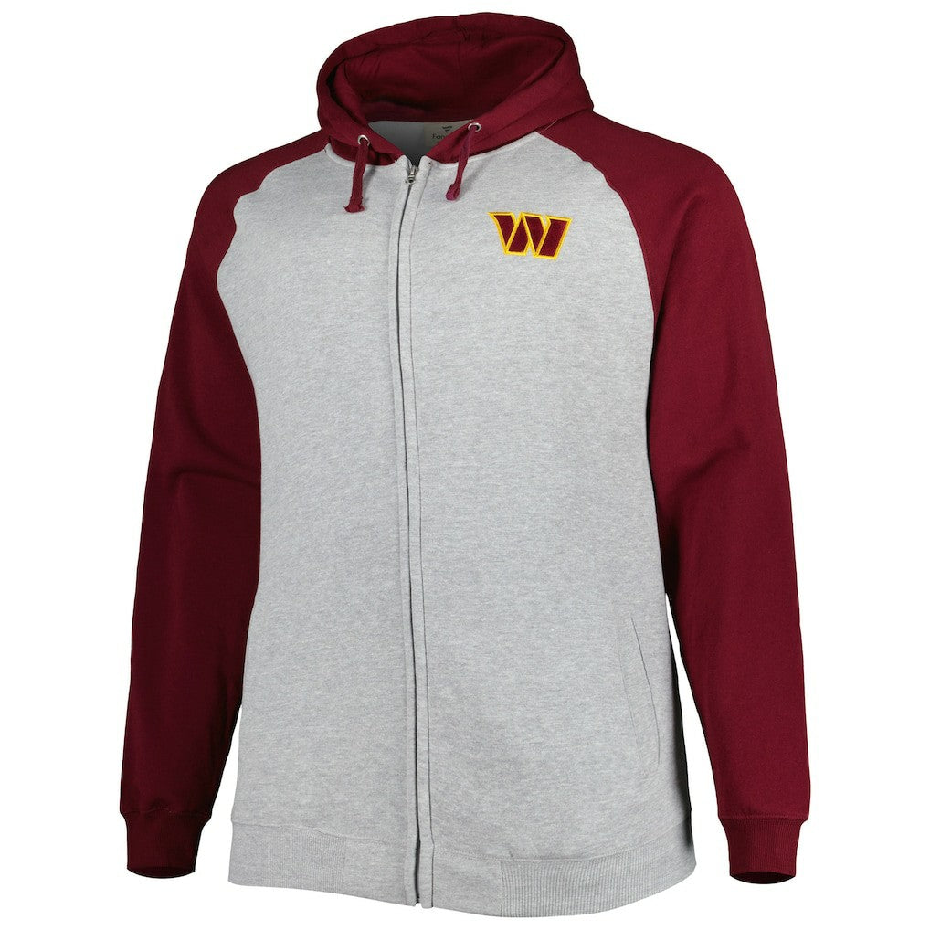Washington Commanders Big & Tall Fleece Raglan Full-Zip Hoodie Jacket Heather Gray | NFL