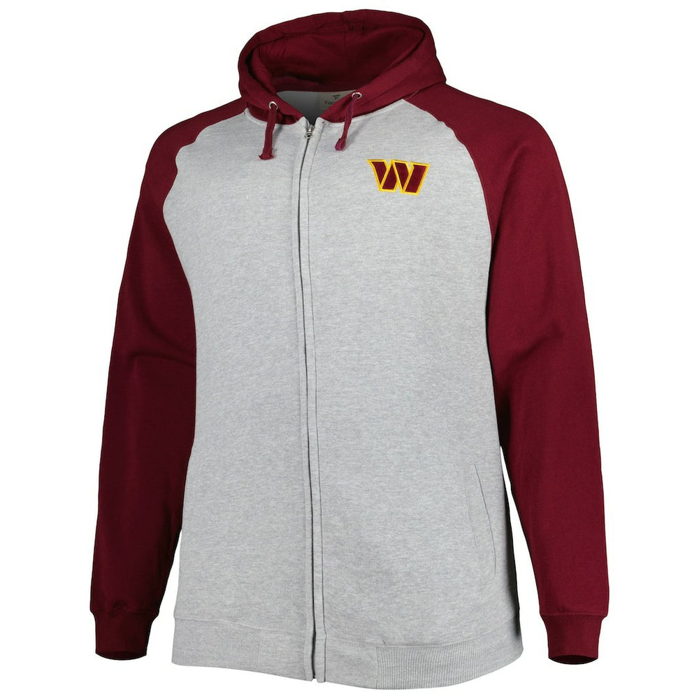 Washington Commanders Big & Tall Fleece Raglan Full-Zip Hoodie Jacket Heather Gray | NFL