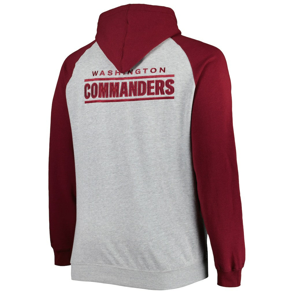 Washington Commanders Big & Tall Fleece Raglan Full-Zip Hoodie Jacket Heather Gray | NFL