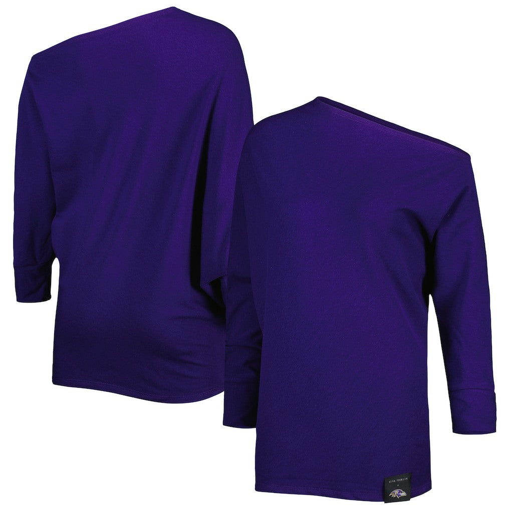 Baltimore Ravens KIYA TOMLIN Women's Twisted Tri-Blend Asymmetrical 3/4-Dolman Sleeve Sweatshirt Purple | NFL