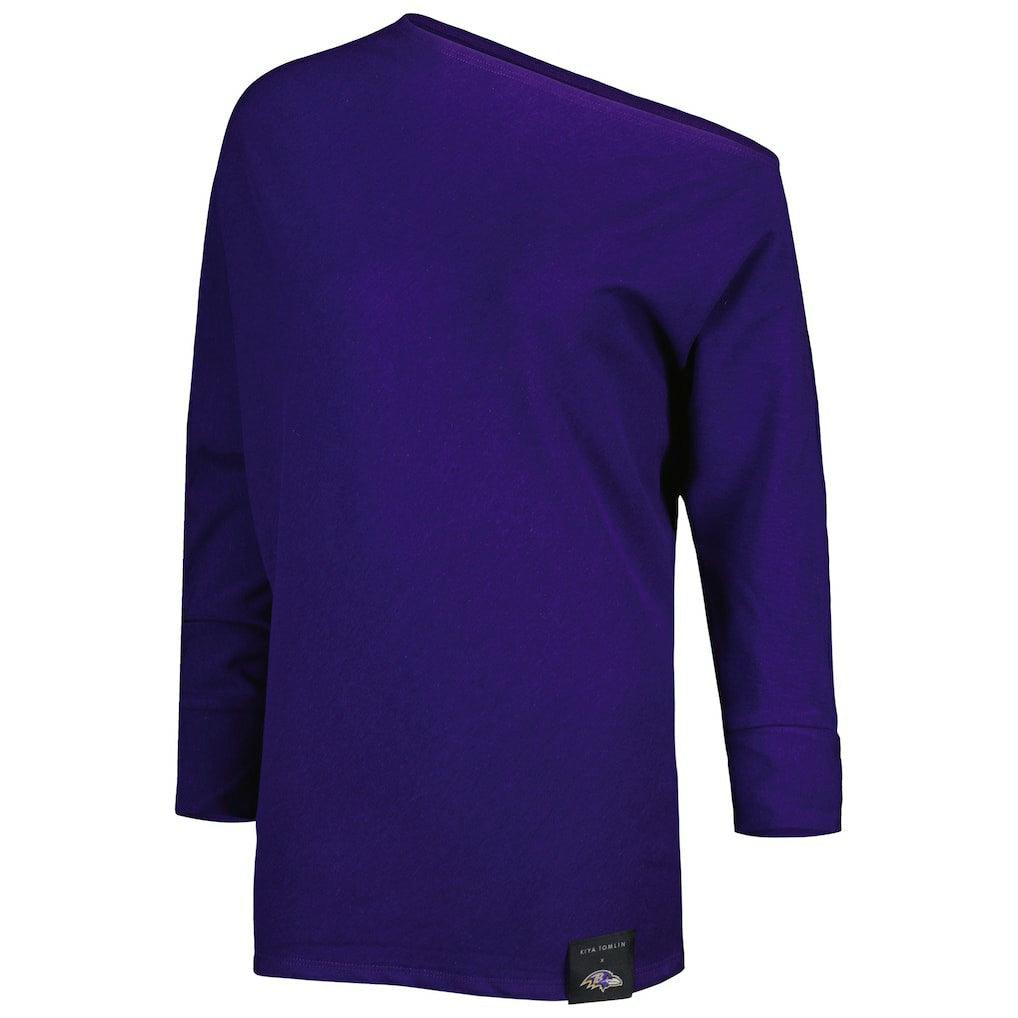 Baltimore Ravens KIYA TOMLIN Women's Twisted Tri-Blend Asymmetrical 3/4-Dolman Sleeve Sweatshirt Purple | NFL
