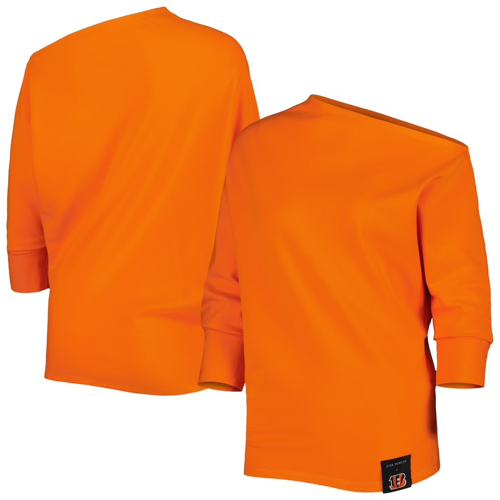 Cincinnati Bengals KIYA TOMLIN Women's Twisted Tri-Blend Asymmetrical 3/4-Dolman Sleeve Sweatshirt Orange | NFL