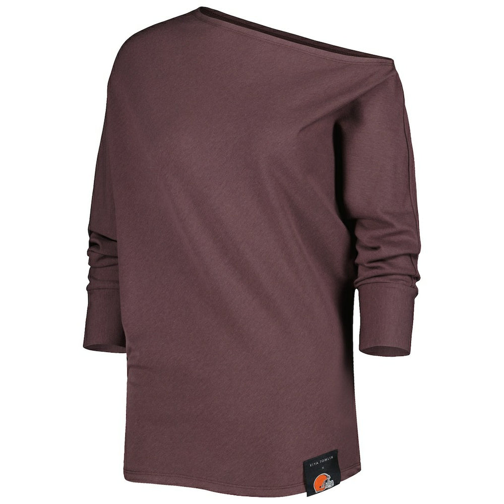 Cleveland Browns KIYA TOMLIN Women's Twisted Tri-Blend Asymmetrical 3/4-Dolman Sleeve Sweatshirt Brown | NFL