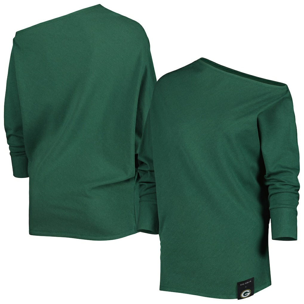 Green Bay Packers KIYA TOMLIN Women's Twisted Tri-Blend Asymmetrical 3/4-Dolman Sleeve Sweatshirt Green | NFL