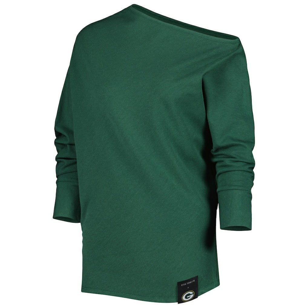Green Bay Packers KIYA TOMLIN Women's Twisted Tri-Blend Asymmetrical 3/4-Dolman Sleeve Sweatshirt Green | NFL
