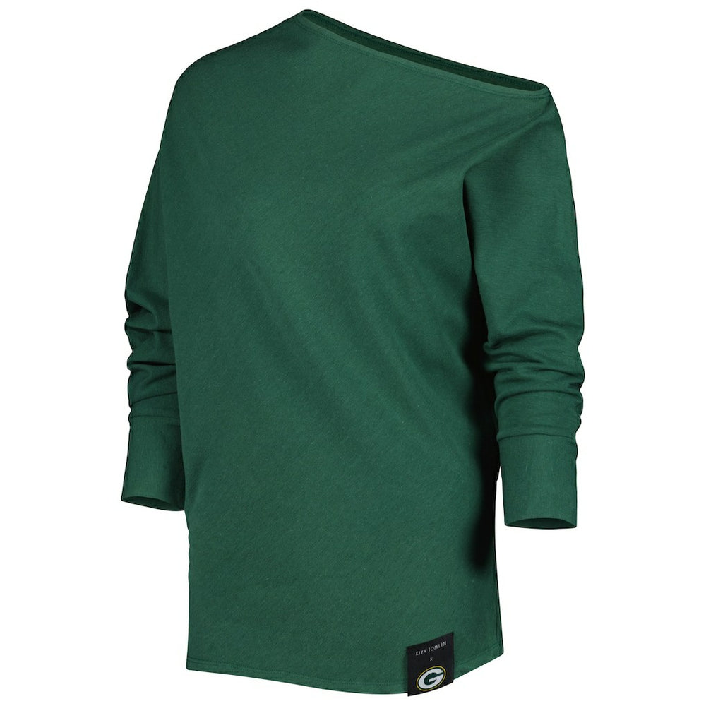 Green Bay Packers KIYA TOMLIN Women's Twisted Tri-Blend Asymmetrical 3/4-Dolman Sleeve Sweatshirt Green | NFL