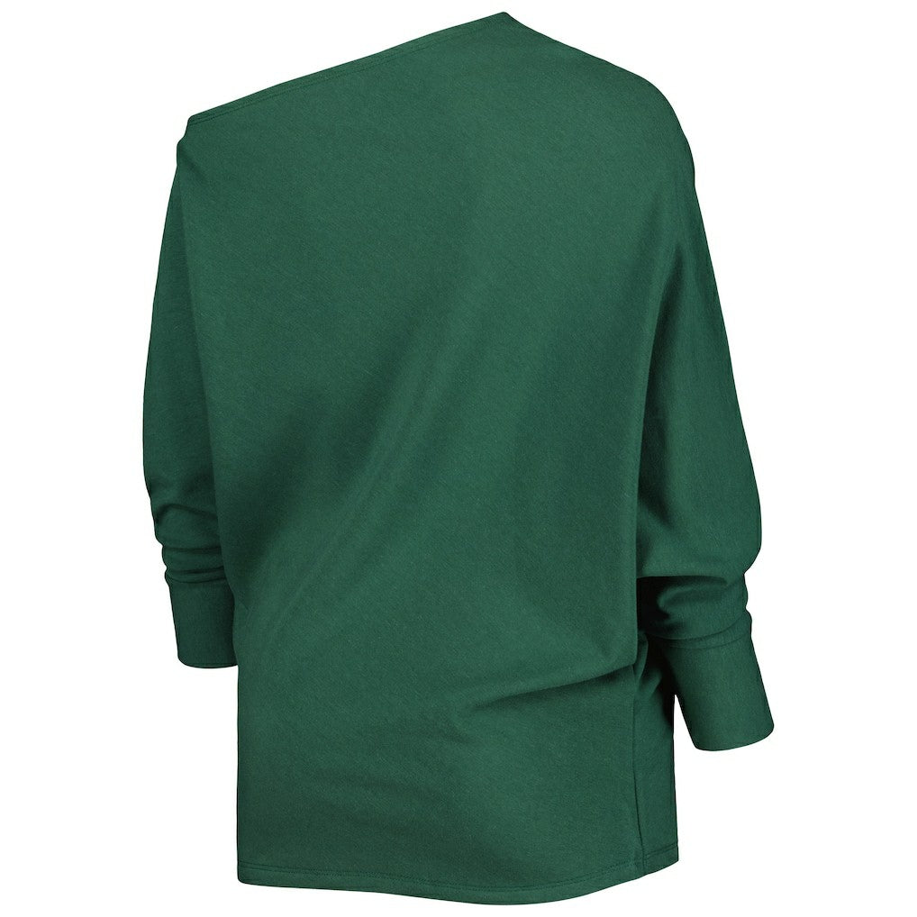 Green Bay Packers KIYA TOMLIN Women's Twisted Tri-Blend Asymmetrical 3/4-Dolman Sleeve Sweatshirt Green | NFL