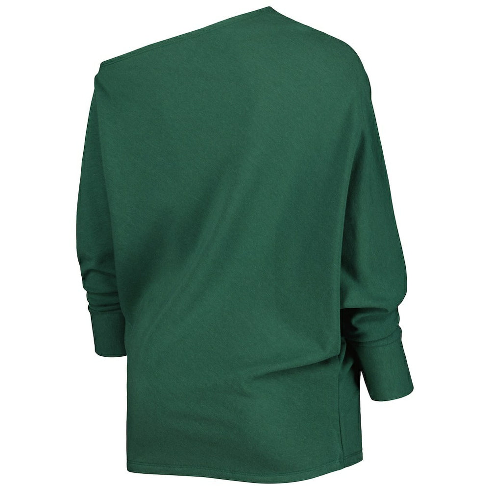Green Bay Packers KIYA TOMLIN Women's Twisted Tri-Blend Asymmetrical 3/4-Dolman Sleeve Sweatshirt Green | NFL