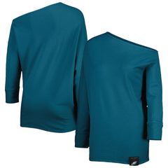 Philadelphia Eagles KIYA TOMLIN Women's Twisted Tri-Blend Asymmetrical 3/4-Dolman Sleeve Sweatshirt Midnight Green | NFL
