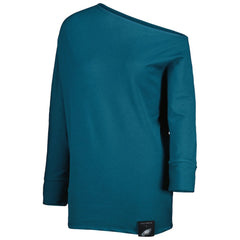 Philadelphia Eagles KIYA TOMLIN Women's Twisted Tri-Blend Asymmetrical 3/4-Dolman Sleeve Sweatshirt Midnight Green | NFL