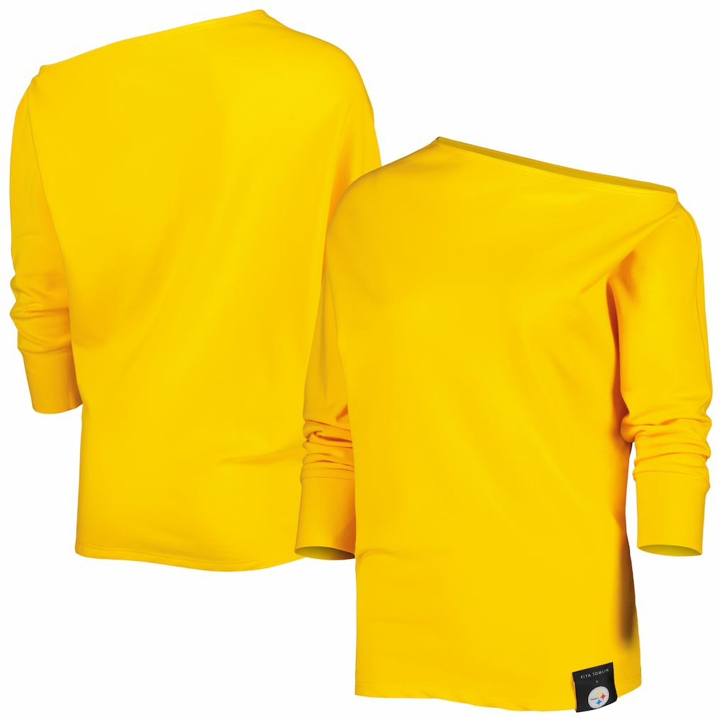 Pittsburgh Steelers KIYA TOMLIN Women's Twisted Tri-Blend Asymmetrical 3/4-Dolman Sleeve Sweatshirt Gold | NFL