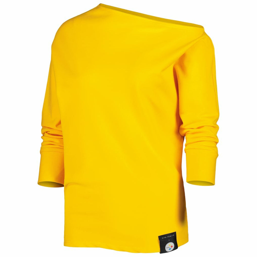 Pittsburgh Steelers KIYA TOMLIN Women's Twisted Tri-Blend Asymmetrical 3/4-Dolman Sleeve Sweatshirt Gold | NFL