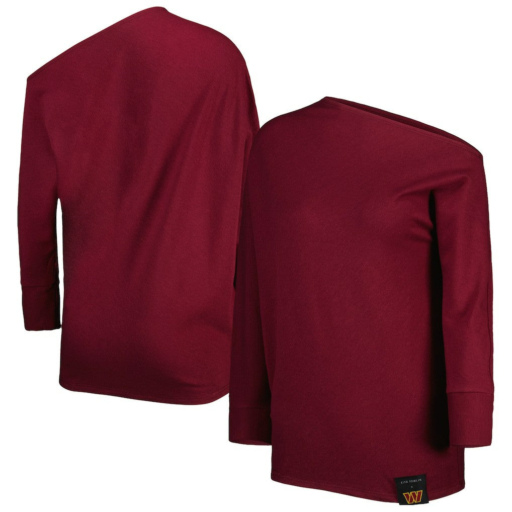 Washington Commanders KIYA TOMLIN Women's Twisted Tri-Blend Asymmetrical 3/4-Dolman Sleeve Sweatshirt Burgundy | NFL