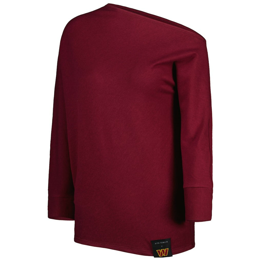 Washington Commanders KIYA TOMLIN Women's Twisted Tri-Blend Asymmetrical 3/4-Dolman Sleeve Sweatshirt Burgundy | NFL