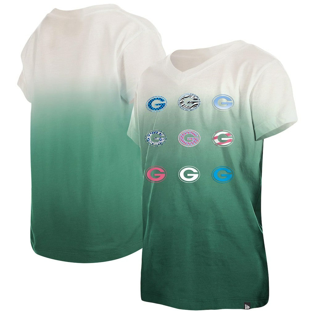 Green Bay Packers New Era Youth Multi Logo Ombre V-Neck T-Shirt Green | NFL