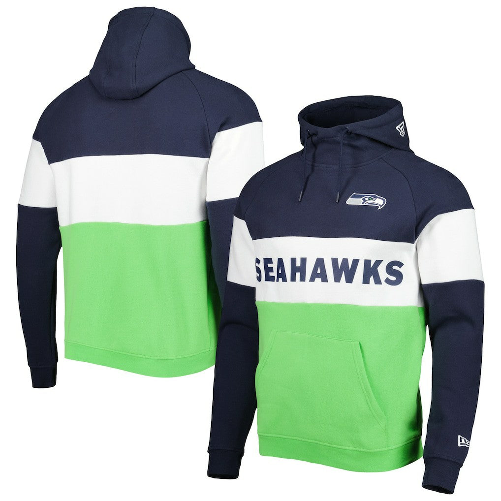 Seattle Seahawks New Era Colorblock Current Pullover Hoodie Neon Green/College Navy | NFL