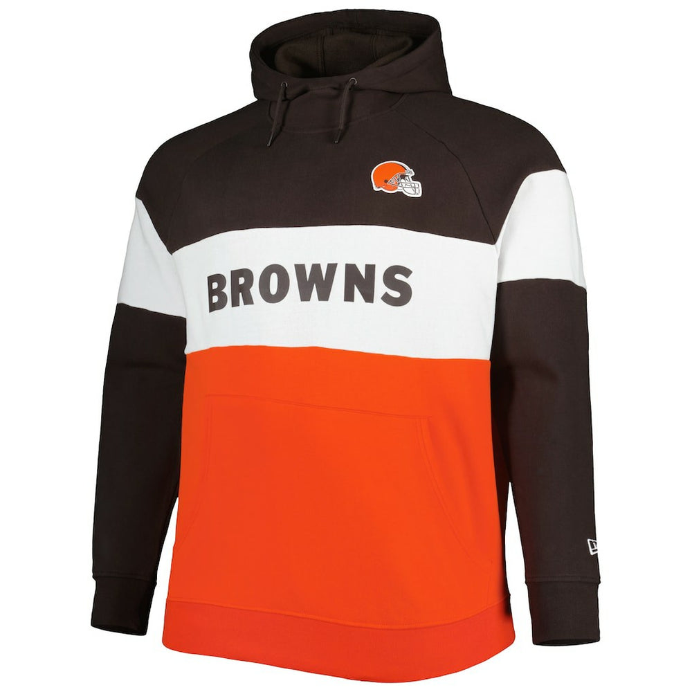 Cleveland Browns New Era Big & Tall Current Team Colorblock Fleece Raglan Pullover Hoodie Brown/Orange | NFL